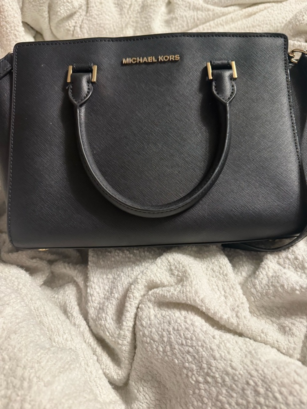 Michael Kors Black Saffiano Satchel with Gold Hardware